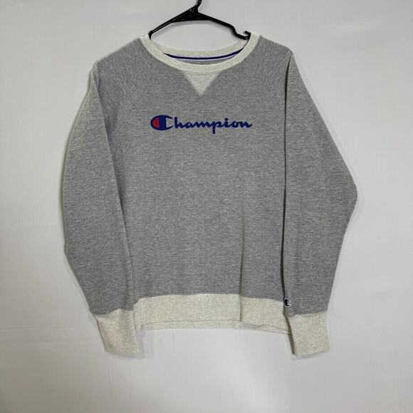 Champion Men’s‎ S Gray 2-Tone Crewneck Sweatshirt Embroidered Sleeve Logo - Picture 1 of 5
